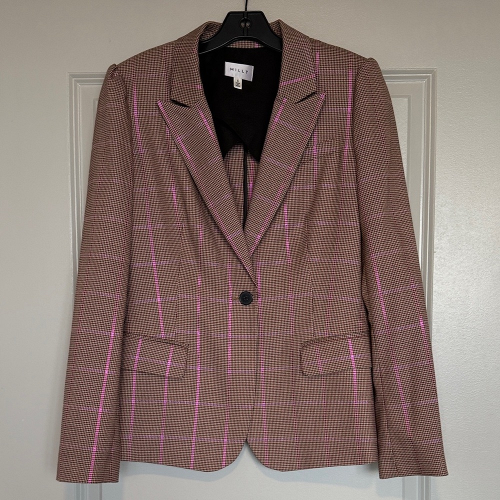 Milly Brown and Pink Plaid Blazer